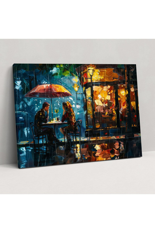 Leonid Afremov Kanvas Tablo, Rahat Kafe Yağmurlu Bir Gün, Leonid Afremov, Duvar Tablosu