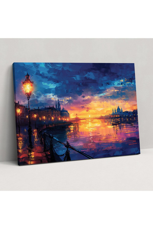 Gün Batımı Şehir Manzarası Kanvas Tablo - Leonid Afremov, Duvar Dekorasyonu, Duvar Tablosu