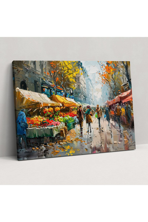 Hareketli Semt Pazarı Kanvas Tablo, Leonid Afremov, Duvar Süslemesi