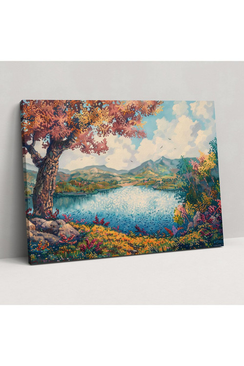 Dreamy Landscape Pointillism Duvar Tablosu, Pointilizm, Kanvas Tablo, Duvar Tablosu