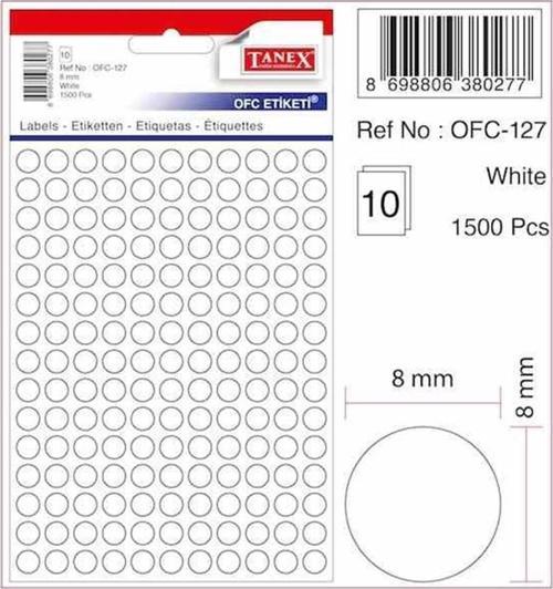 Ofis Etiketi 0.8Mm Yuvarlak Beyaz Ofc-127 (10 Lu Paket)
