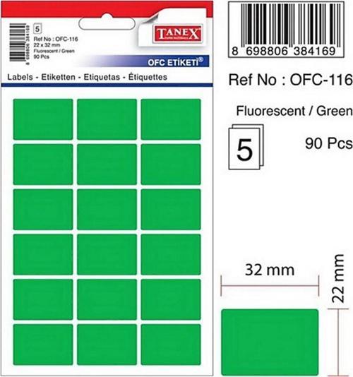 Ofis Etiketi 22X32 Mm Fosforlu Yeşil Ofc-116 (10 Lu Paket)
