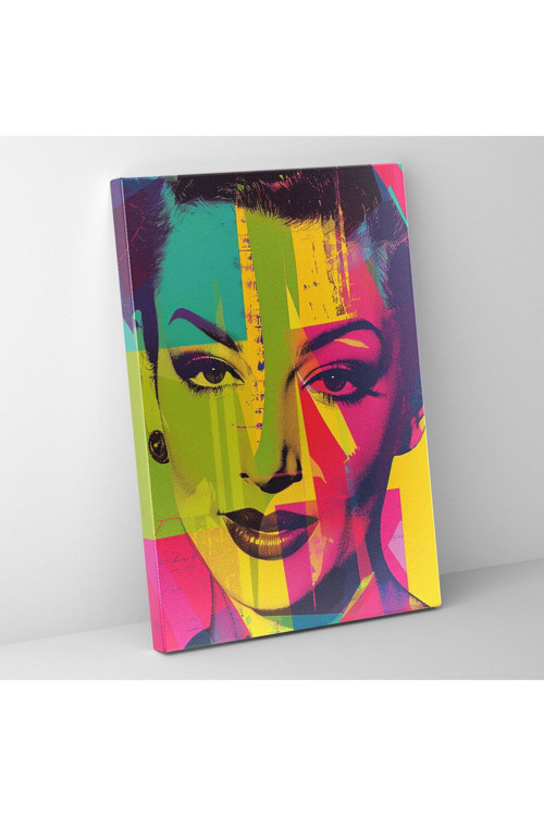 Popart Tarzı Retro Portre Kanvas Tablo - Popart, Retro, Renkli Bloklar, Popart Stili