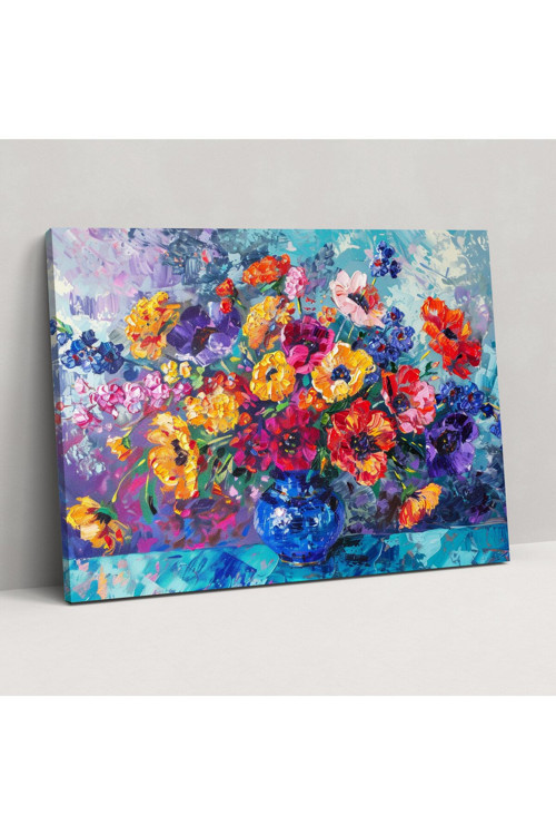 Pointillism Floral Bliss Kanvas Tablo, Pointillism, Ev Dekorasyonu