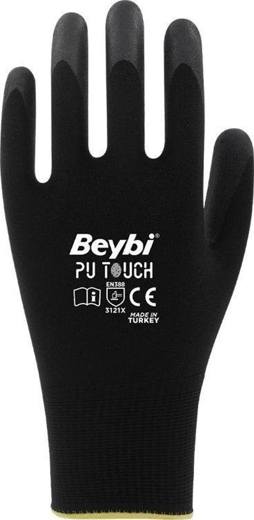 10 Beden İş Eldiveni Poliüretan Kaplı Pu Touch Siyah Montaj Eldiveni (12 Li Paket)