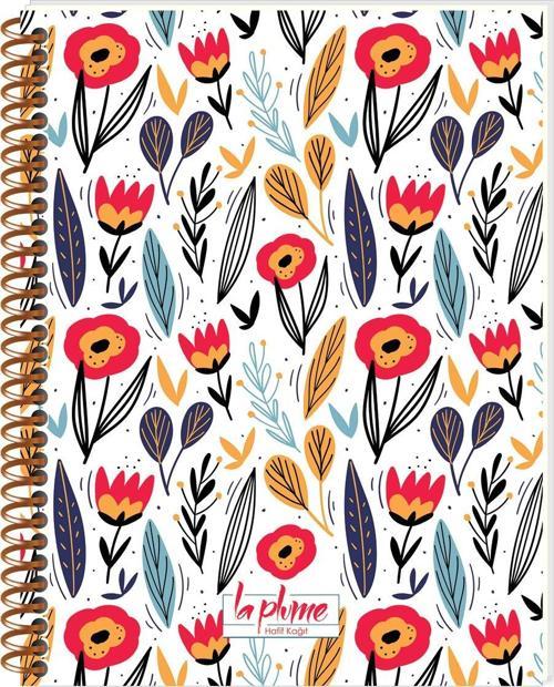 La Plume Flowers 17X22Cm 80 Yaprak Çizgili Plastik Kapak Spiralli Hafif Kağıt Defter (3 Lü Paket)