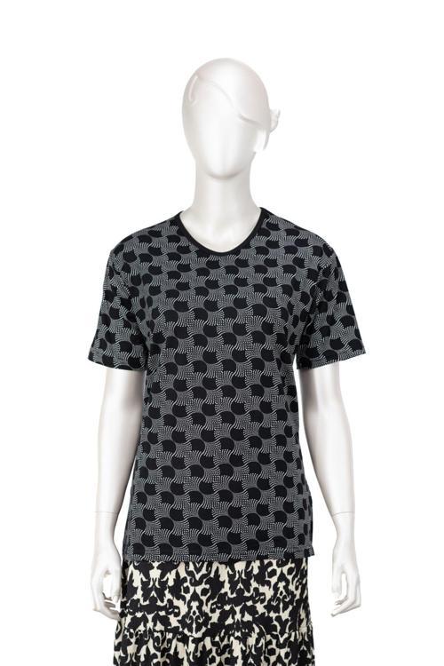 Kadın Turlu Viskon Penye Kumaş Anne Bluz Bahar Gülü Desenli Kısa Kollu Tam Kalıp Likralı Siyah - Beyaz L