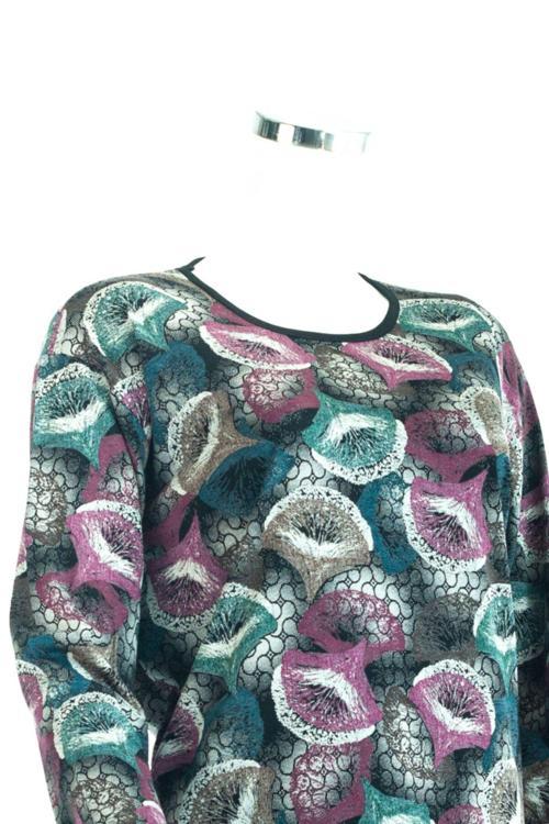 Kadın Siyah Fuşya Butik Bluz Zambak Peteği Desenli Rahat Kesim Likralı Viskon Kumaş Siyah - Fuşya L