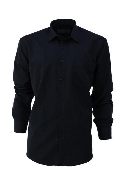 Erkek Yazlık Klasik Gömlek Cepli Uzun Kollu Düz Renk Tarz Model Tam Kalıp Rahat Pamuklu Siyah S