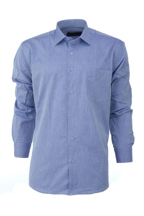Erkek Yazlık Klasik Gömlek Cepli Uzun Kollu Düz Renk Tarz Model Tam Kalıp Rahat Pamuklu Mavi S