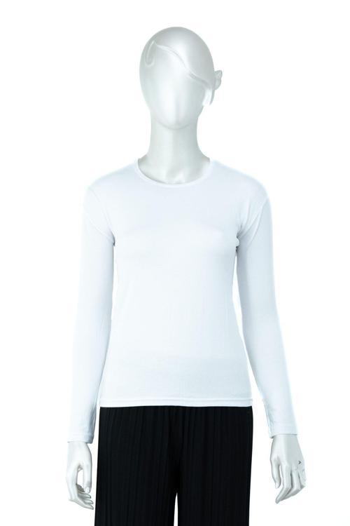 Kadın Düz Renk Yuvarlak Yaka Uzun Kol Darkesim Bedene Oturan Likralı Turlu Viskon Kumaş Badi Beyaz M