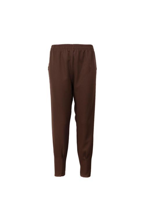 Kadın Beli Lastikli Pantolon Cepli Havuç Paça Krep Hürrem Kumaş Rahat Kesim Tam Kalıp Kahverengi 4XL