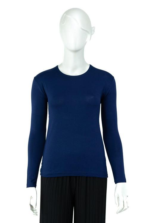 Kadın Düz Renk Yuvarlak Yaka Uzun Kol Darkesim Bedene Oturan Likralı Turlu Viskon Kumaş Badi Lacivert L