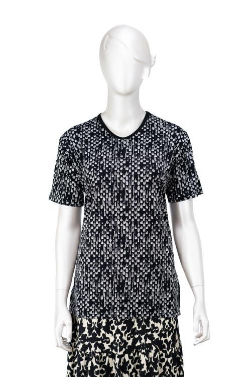 Kadın Turlu Viskon Penye Kumaş Anne Bluz Damlam Desenli Kısa Kollu Tam Kalıp Likralı Siyah L