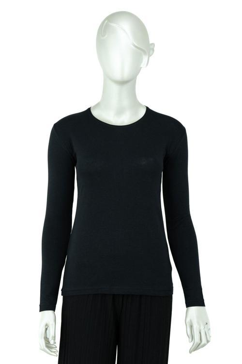 Kadın Düz Renk Yuvarlak Yaka Uzun Kollu Dar Kesim Bedene Oturan Likralı Pamuk Kumaş Badi Siyah S