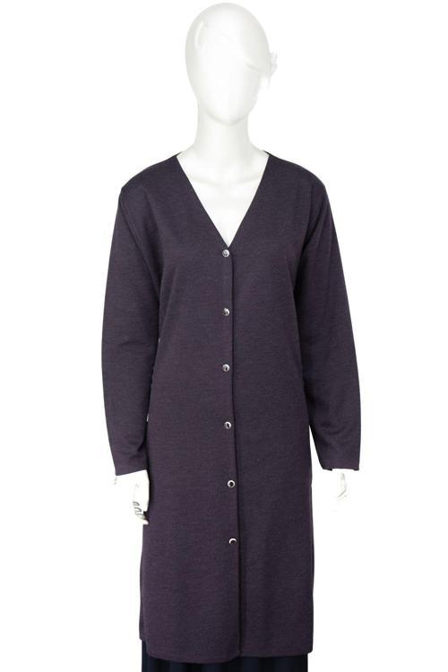Kadın Kışlık Anne Uzun Hırka Ecrin Örme Önü Düğmeli Çift Cepli Likralı V Yaka Deniz Model Mor 5XL