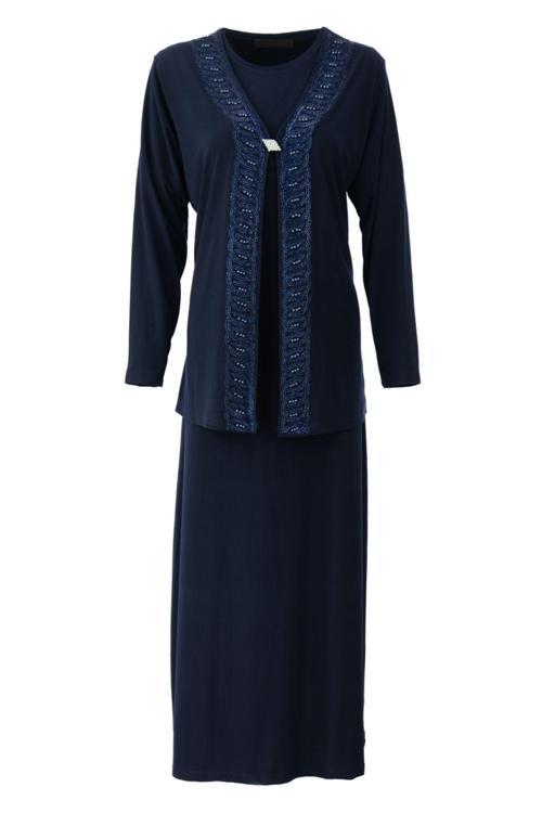 Kadın Boydan Elbise Özel Düğünlük Likralı Sandy Kumaş Hanedan Model Bisiklet Yakalı Rahat Lacivert 2XL