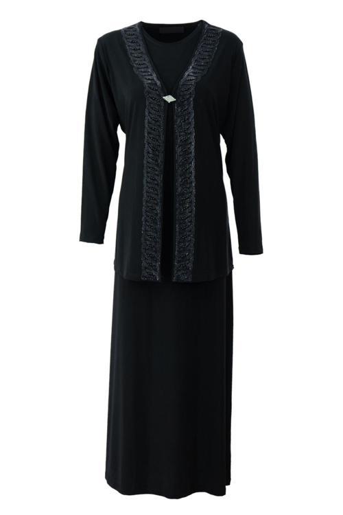 Kadın Boydan Elbise Özel Düğünlük Likralı Sandy Kumaş Hanedan Model Bisiklet Yakalı Rahat Siyah 2XL