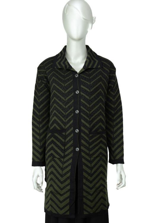 Kadın Kışlık Motifli Düğmeli Cepli Rahat Kesim Tam Kalıp Likralı Yünlü Dokuma Anne Hırka Haki L