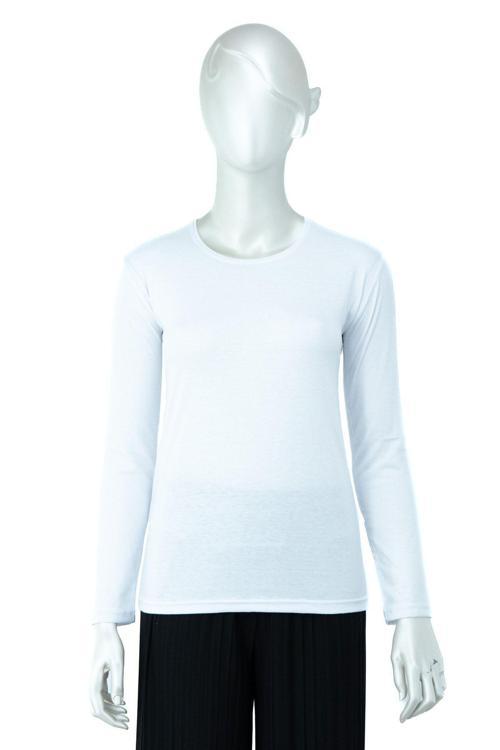 Kadın Düz Renk Yuvarlak Yaka Uzun Kollu Dar Kesim Bedene Oturan Likralı Pamuk Kumaş Badi Beyaz XL