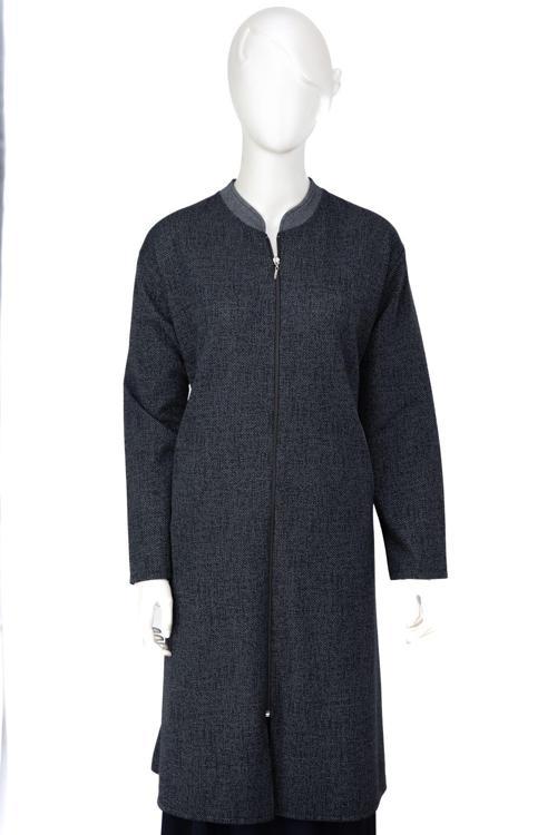 Kadın Kışlık Anne Uzun Hırka Pamuklu Fermuarlı Hakim Yaka Çift Cepli Kar Yağışı Modelli Füme 6XL