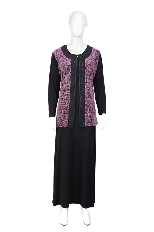 Kadın Sandy Kumaş İçli Dışlı Takım Anne Abiye Elbise Şık Simli Ve Broşlu Tam Kalıp Likralı Eflatun 3XL