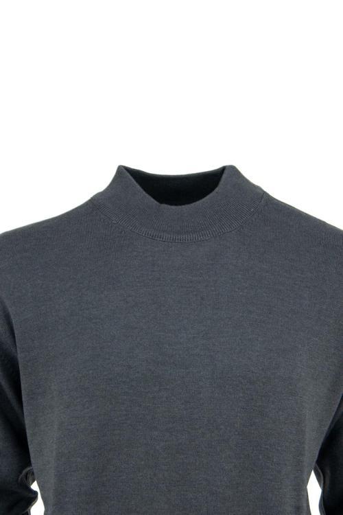 Erkek Kışlık Doğal Pamuklu Triko Ince Örme Yarım Balıkçı Yaka Kazak Klasik Model Füme 2XL