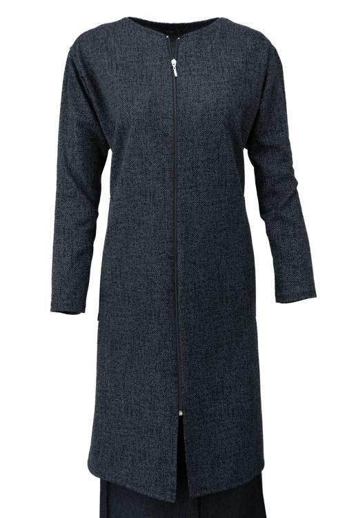 Kadın Kışlık Anne Uzun Hırka Pamuklu Fermuarlı V Yaka Çift Cepli Likralı Yasemen Modelli Füme 4XL