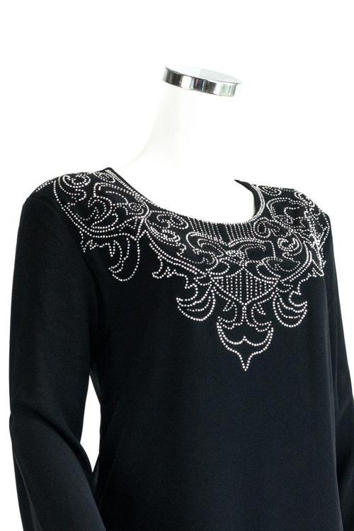 Kadın Siyah Anne Butik Abiye Elbise Yaka Modern Taş Işleme Rahat Kesim Likralı Viskon Kumaş Siyah L