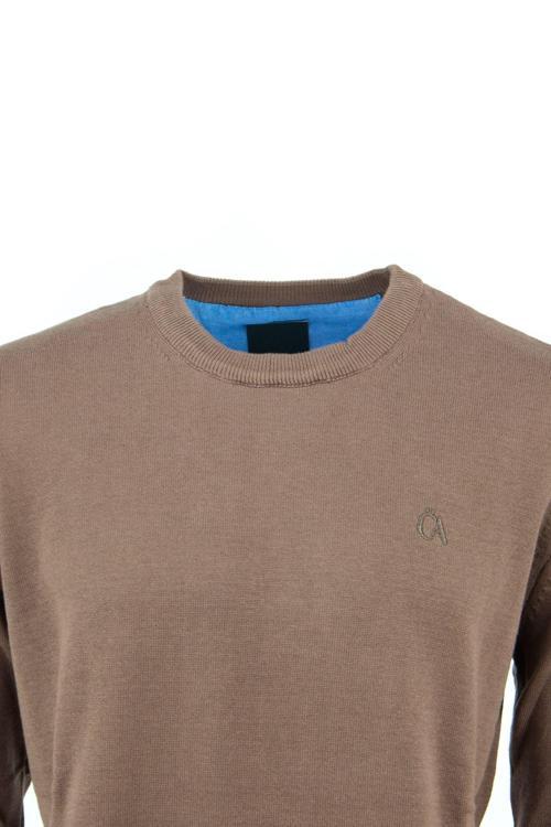 Erkek Kışlık Bisiklet Yaka Uzun Kollu Düz Renk Rahat Kesim Pamuklu Dokuma Triko Kazak Kahverengi L