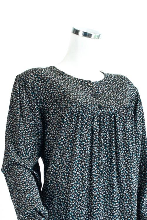 Kadın Siyah Yeşil Butik Anne Elbise Robalı Çiçek Desenli Rahat Kesim Likrasız Viskon Kumaş Siyah - Yeşil L