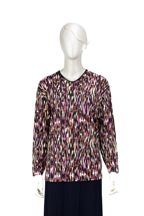 Kadın Turlu Viskon Penye Kumaş Anne Bluz Nilüfer Desenli Uzun Kollu Tam Kalıp Likralı Fuşya L