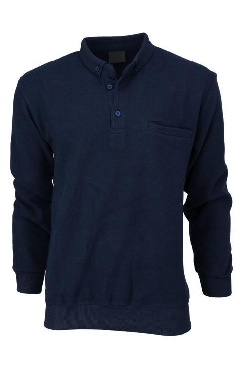 Erkek Kışlık Kazak Pamuklu Örme Düğmeli Polo Yaka Cepli Uzun Kollu Biskay Desenli Rahat Lacivert 2XL