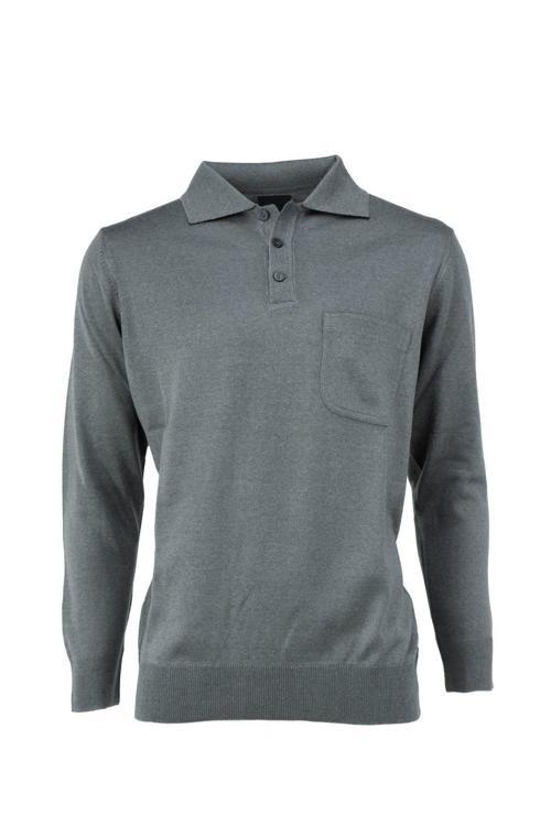 Erkek Uzun Kollu Polo Yaka Klasik Model Cepli Rahat Kesim Tam Kalıp Yünlü Dokuma Kazak Gri M