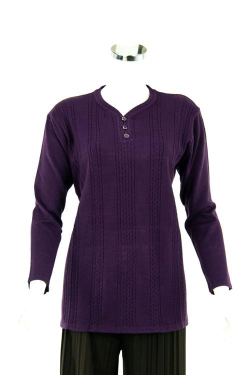 Kadın Mor Kışlık Armut Yaka Normal Kesim Likralı Pamuklu Kardelen Dokuma Anne Kazak Mor M