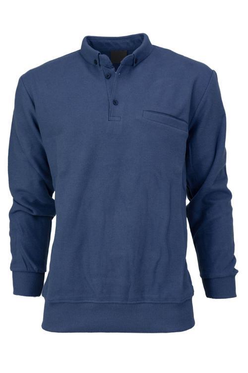 Erkek Kışlık Kazak Pamuklu Örme Düğmeli Polo Yaka Cepli Uzun Kollu Biskay Desenli Rahat Mavi 2XL