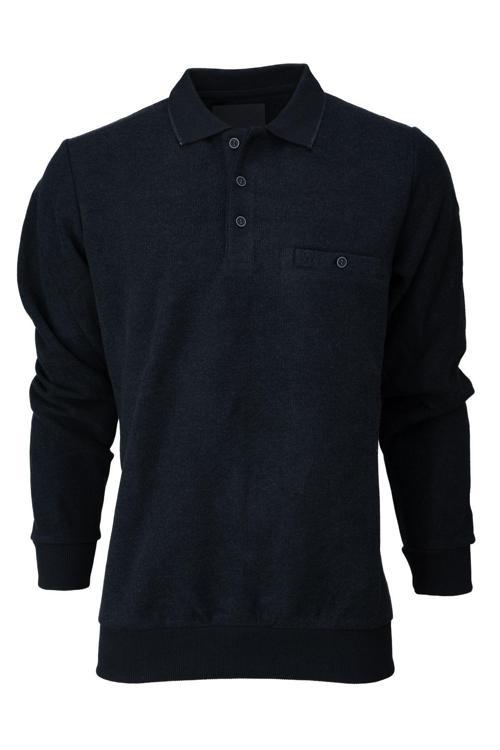 Erkek Kışlık Kazak Pamuklu Örme Düğmeli Polo Yaka Cepli Uzun Kollu Rennes Desenli Rahat Siyah 4XL