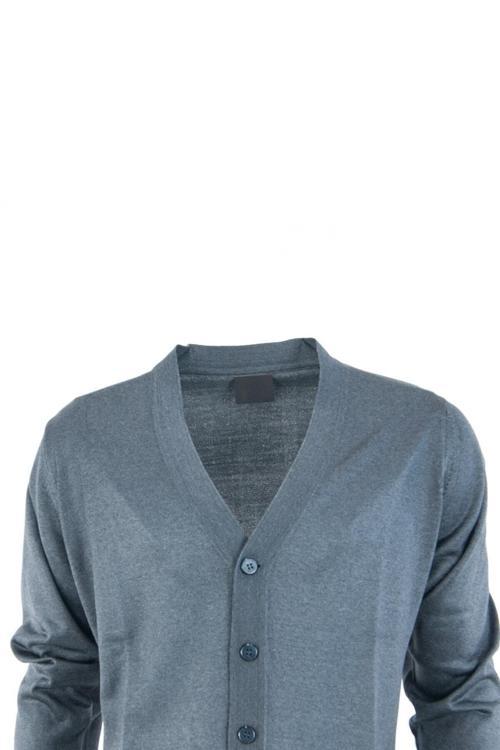 Erkek V Yakalı Düğmeli Cepli Klasik Model Rahat Kesim Tam Kalıp Yünlü Dokuma Hırka Mavi M