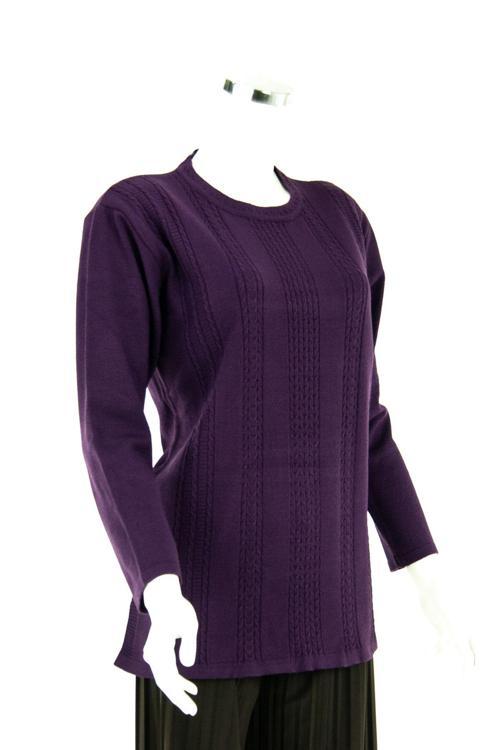 Kadın Mor Kışlık Normal Kesim Likralı Pamuklu Kardelen Dokuma Kazak Mor XL