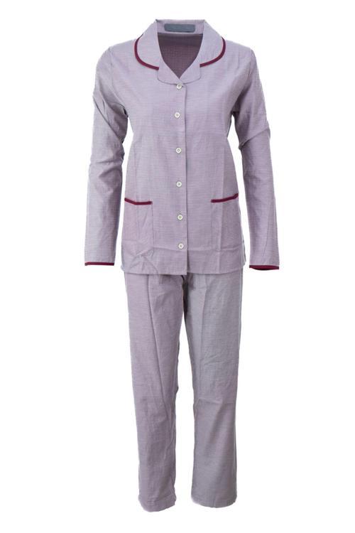 Kadın Şık Klasik Model Pijama Takımı Premium %100Pamuk Poplin Kumaş Düğmeli Tarz Model Cepli Eflatun XL
