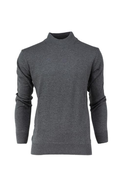 Erkek Kışlık Doğal Pamuklu Triko İnce Örme Yarım Balıkçı Yaka Şık Kazak Rahat Klasik Model Füme 2XL