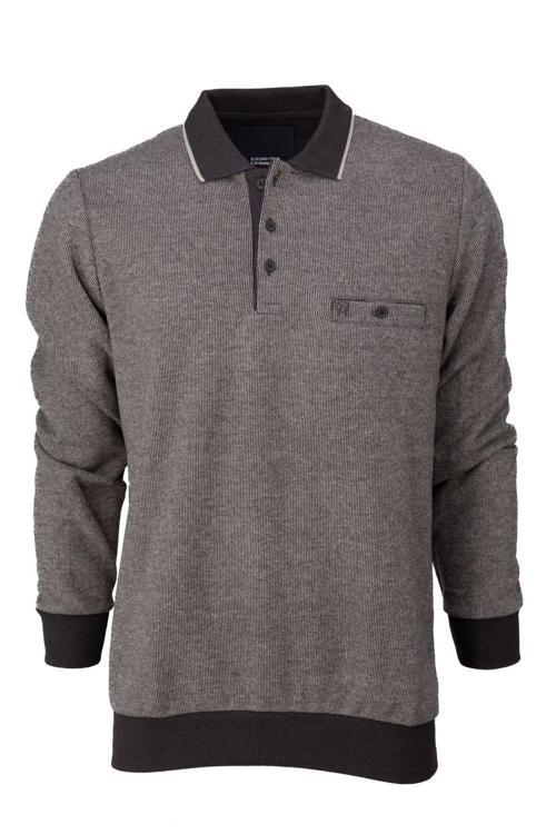 Erkek Kışlık Kazak Pamuklu Örme Düğmeli Polo Yaka Cepli Uzun Kollu Rennes Desenli Rahat Kahverengi 3XL