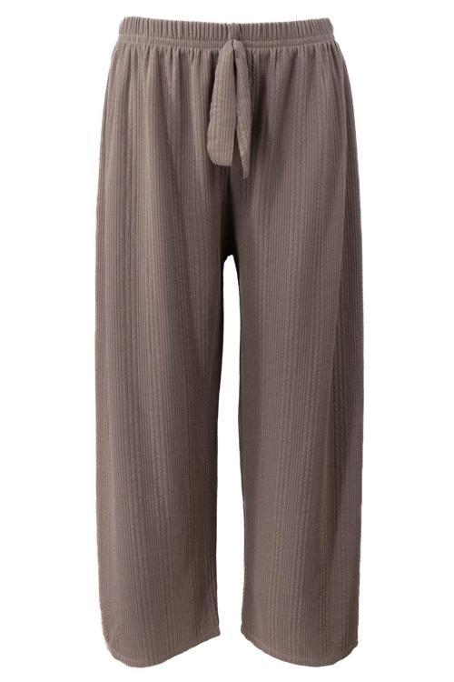 Kadın Pantolon Pamuklu Burgu Kumaş Beli Lastikli Saç Örgü Modelli Likralı Geniş Paça Sütlü Kahverengi Standart