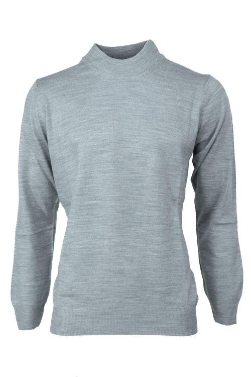 Erkek Kışlık Yarım Balıkçı Yaka Kazak Pamuklu Marina Örme Uzun Kollu Düz Renk Rahat Kesim Gri 2XL