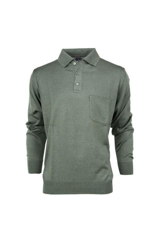 Erkek Uzun Kollu Polo Yaka Klasik Model Cepli Rahat Kesim Tam Kalıp Yünlü Dokuma Kazak Yeşil XL
