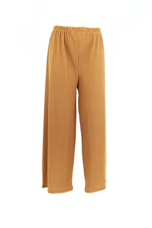 Kadın Rahat Kesim Geniş Paça Beli Lastikli Jumbo Boy Gofre Kumaş Anne Pantolon Hardal Standart