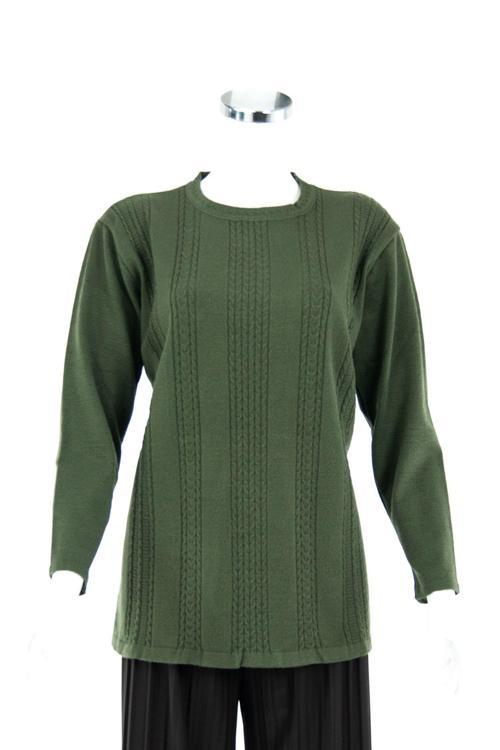 Kadın Yeşil Kışlık Normal Kesim Likralı Pamuklu Kardelen Dokuma Anne Kazak Yeşil XL