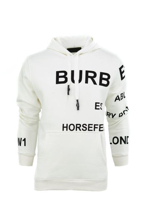 Erkek Kışlık Bur Premium Pamuklu Kumaş Üç İplik Kapüşonlu Kanguru Cepli Sweatshirt Logolu Beyaz L