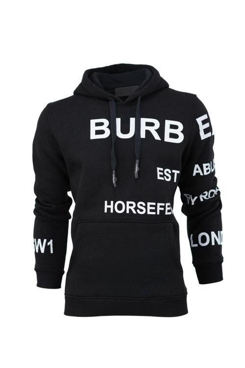 Erkek Kışlık Bur Premium Pamuklu Kumaş Üç İplik Kapüşonlu Kanguru Cepli Sweatshirt Logolu Siyah L