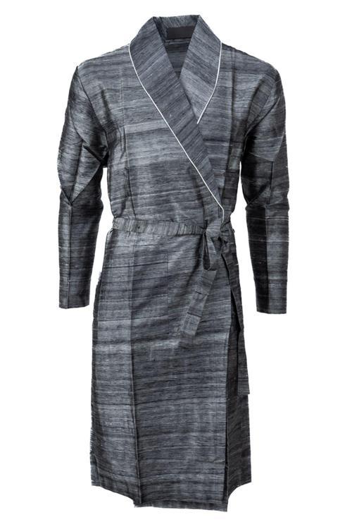 Erkek Şık Klasik Model Röpteşambır Premium Poplin Saten Çınar Model Cepli Rob Beli Kuşaklı Gri S